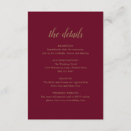 エレガントフォーマル詳細金ゴールドブルグンディ結婚ズ エンクロージャーカード