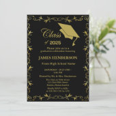 エレガントフォーマル金ゴールド大学卒業パーティー2025 招待状 (スタンド正面)