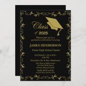エレガントフォーマル金ゴールド大学卒業パーティー2025 招待状 (正面/裏面)