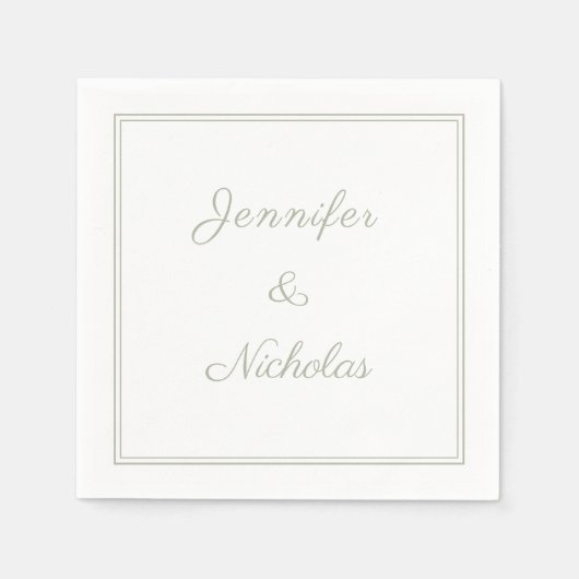 エレガントフォーマルSage Green結婚 Script スタンダードカクテルナプキン (正面)