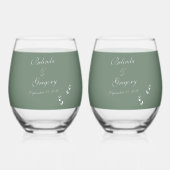 エレガントフォーマルSage Olive Green結婚 Script ステムなしワイングラス (裏面)