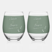 エレガントフォーマルSage Olive Green結婚 Script ステムなしワイングラス (正面)