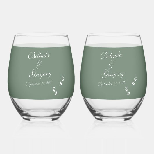 エレガントフォーマルSage Olive Green結婚 Script ステムなしワイングラス (正面)