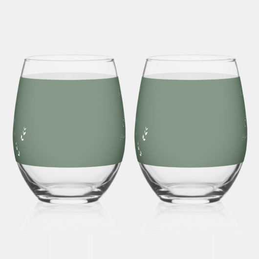 エレガントフォーマルSage Olive Green結婚 Script ステムなしワイングラス (左)