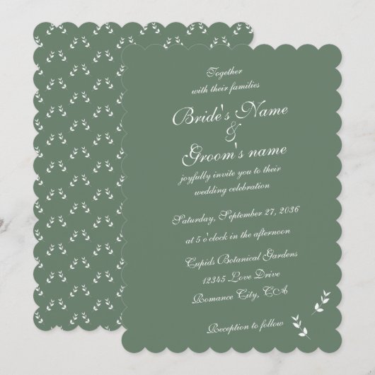 エレガントフォーマルSage Olive Green結婚 Script 招待状 (正面/裏面)