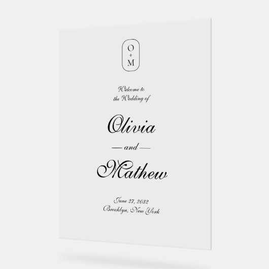 エレガントフォーマルScript Monogram結婚の歓迎 アクリルサイン (傾斜)