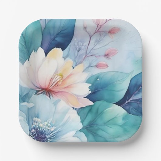 エレガントフラワーズスクエア紙プレート ペーパープレート (正面)