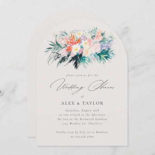 エレガントフラワーブーケカップルウェディングシャワー 招待状 (正面/裏面)