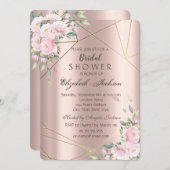 エレガントフラワーラインバラ金ゴールドブライダルシャワー 招待状 (正面/裏面)