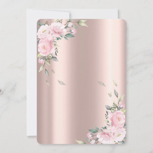 エレガントフラワーラインバラ金ゴールドブライダルシャワー 招待状 (裏面)