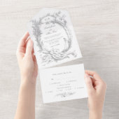 エレガントフランスのクラシックフローラ オールインワン招待状 (貼ってはがせる)