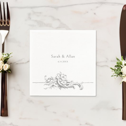 エレガントフランスのクラシックフローラ スタンダードカクテルナプキン