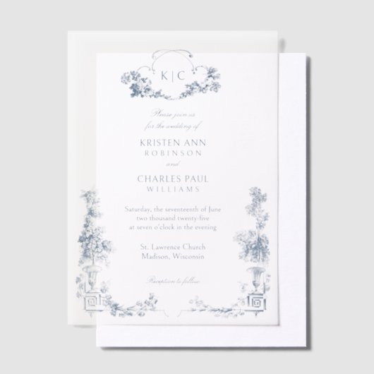 エレガントフランスのクラシックフローラ ベラム紙招待状 (オフセット)