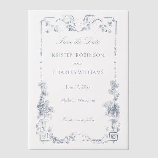 エレガントフランスのクラシックフローラ ベラム紙招待状 (正面)