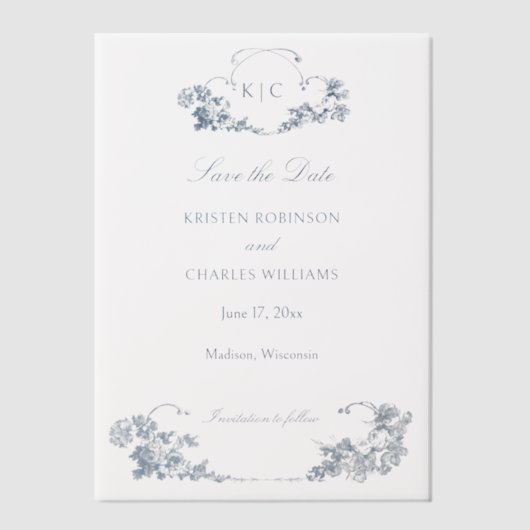 エレガントフランスのクラシックフローラ ベラム紙招待状 (正面)