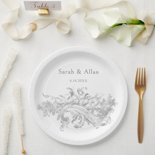 エレガントフランスのクラシックフローラ ペーパープレート (ウェディング)