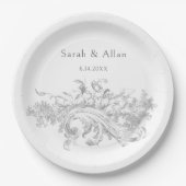 エレガントフランスのクラシックフローラ ペーパープレート (正面)