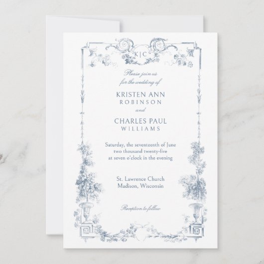 エレガントフランスのクラシックフローラ 招待状 (正面)