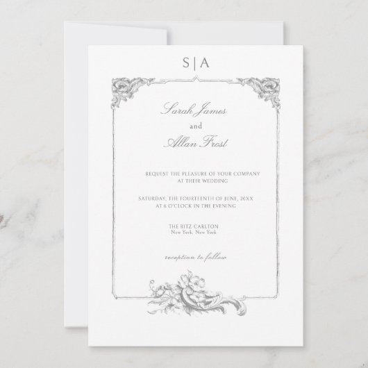 エレガントフランスのクラシックフローラ 招待状 (正面)