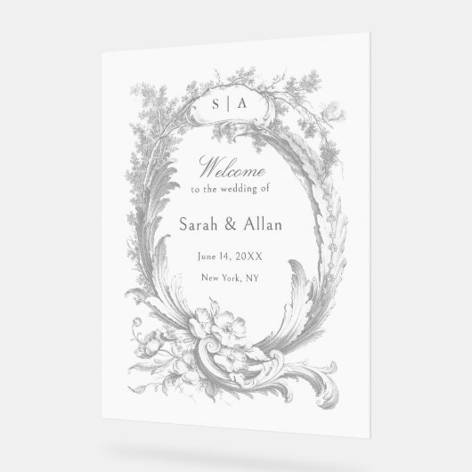 エレガントフランスのクラシックRococoフローラ歓迎 アクリルサイン (傾斜)