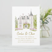 エレガントフランスのシャトー水結婚色 招待状 (スタンド正面)