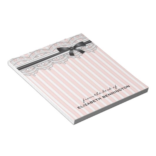 エレガントフランスのストライプNotepadとLace パーソナライズされた Notepad ノートパッド (アングル)