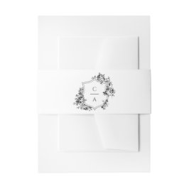 エレガントフランスのバラフローラクレスト結婚モノグラム 招待状ベリーバンド