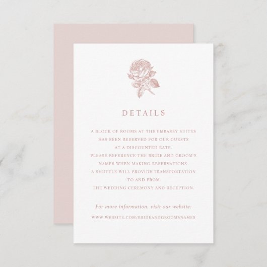 エレガントフランスのバラ結婚詳細 招待状 (正面/裏面)