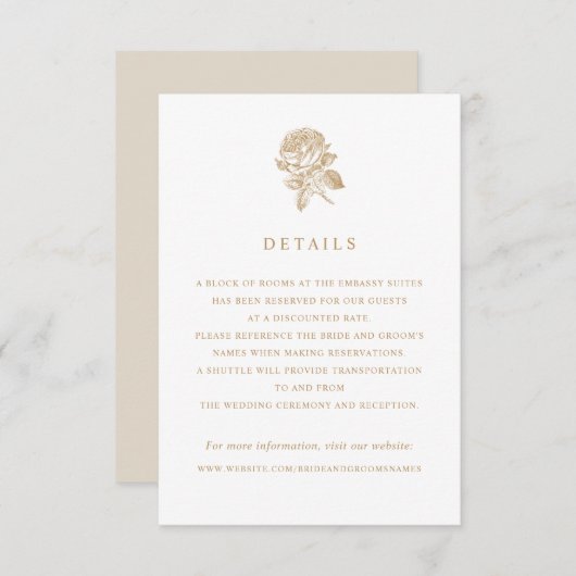 エレガントフランスのバラ結婚詳細 招待状 (正面/裏面)