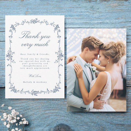 エレガントフランスのビクトリアンフローラ結婚の写真 サンキューカード