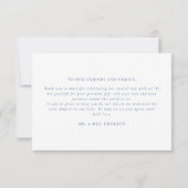 エレガントフランスのフローラブルーモノグラム結婚クレスト サンキューカード (裏面)