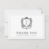 エレガントフランスのフローラモノグラム結婚クレスト サンキューカード (正面)