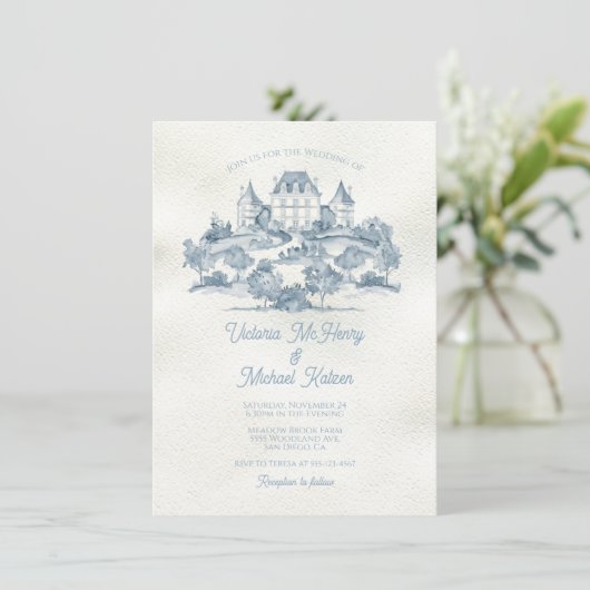 エレガントフランスのフローラ結婚シャトー 招待状 (スタンド正面)