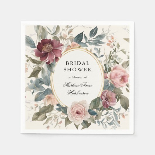 エレガントフランスのフローラ金ゴールドブライダルシャワー茶 スタンダードカクテルナプキン (正面)