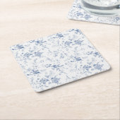 エレガントフランスのヴィンテージブルーフローラジュイ結婚ズ スクエアペーパーコースター (アングル)