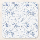 エレガントフランスのヴィンテージブルーフローラジュイ結婚ズ スクエアペーパーコースター (正面)