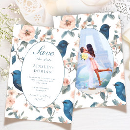 エレガントフランスのヴィンテージブルーChinoiserie写真 セーブザデート