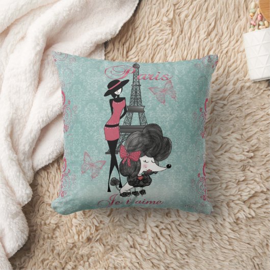 エレガントフランスのヴィンテージプードルの少女シルエット クッション (ブランケット)