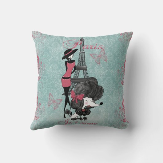 エレガントフランスのヴィンテージプードルの少女シルエット クッション (裏面)