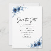 エレガントフランスのヴィンテージ青フローラ写真結婚の セーブザデート (正面)