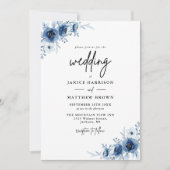 エレガントフランスのヴィンテージ青フローラ写真結婚の 招待状 (正面)