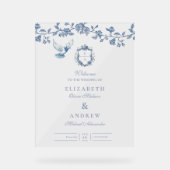 エレガントフランスのヴィンテージ青フローラ結婚ズ アクリルサイン (正面)