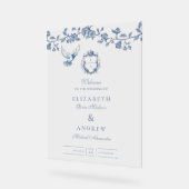 エレガントフランスのヴィンテージ青フローラ結婚ズ アクリルサイン (傾斜)