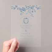 エレガントフランスのヴィンテージ青フローラ結婚ズ アクリル招待状 (インサイチュ (ポータブル))