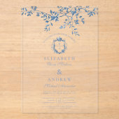 エレガントフランスのヴィンテージ青フローラ結婚ズ アクリル招待状 (正面)