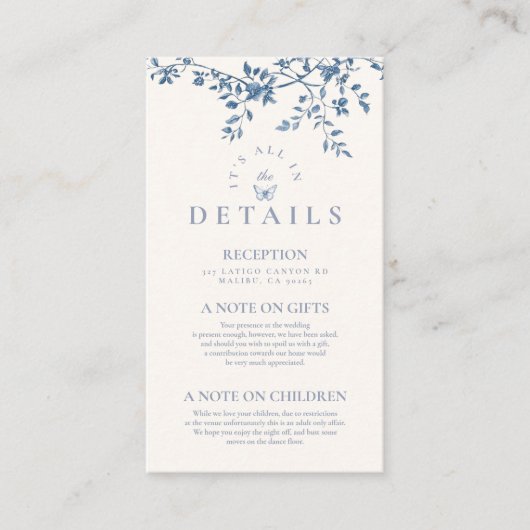 エレガントフランスのヴィンテージ青フローラ結婚ズ エンクロージャーカード (正面)