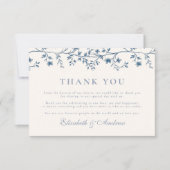 エレガントフランスのヴィンテージ青フローラ結婚ズ サンキューカード (正面)