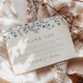 エレガントフランスのヴィンテージ青フローラ結婚ズ サンキューカード