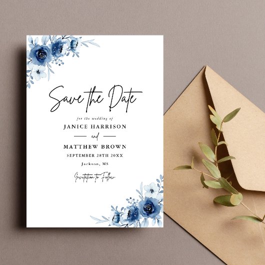 エレガントフランスのヴィンテージ青フローラ結婚ズ セーブザデート