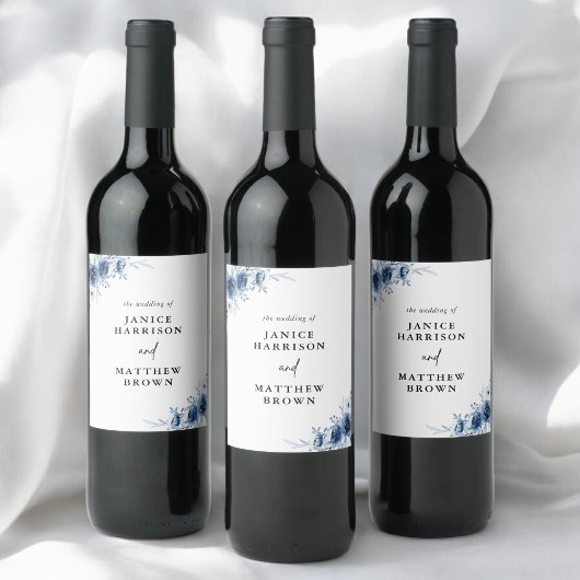 エレガントフランスのヴィンテージ青フローラ結婚ズ ワインラベル